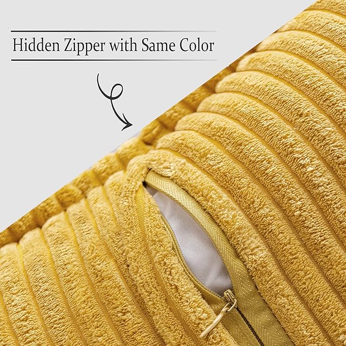 MIULEE Decorative Throw Pillow Covers for Couch Bed Livingroom 18x18 Inch Set of 2 Fall Mustard Yellow Boho Accent Throw Pllows Broadside Striped Patchwork Soft Corduroy Pillowcases