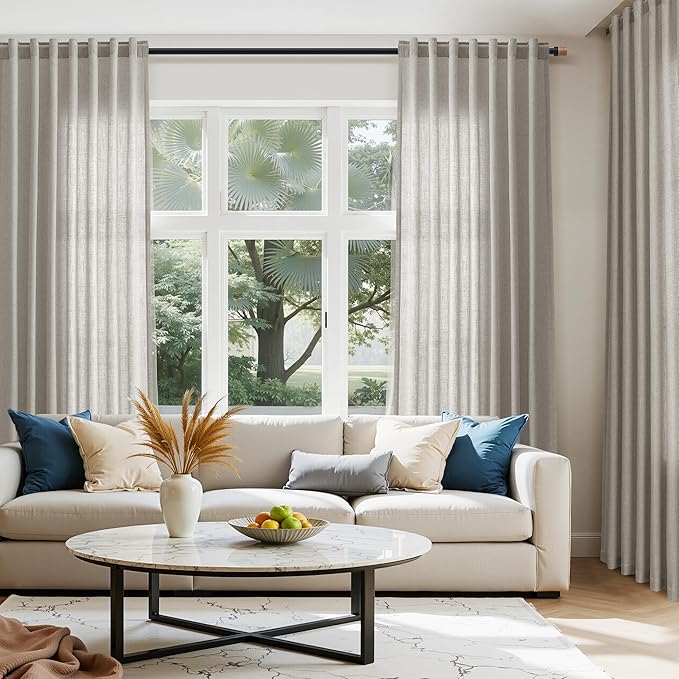 Silver Grey Linen Curtains 72 Inch Length for Living Room Back Tab Rod Pocket Light Filtering Semi Sheer Modern Farmhouse Coastal Decor Cotton Textured Gauze Curtain for Bedroom Office, 2 Panels