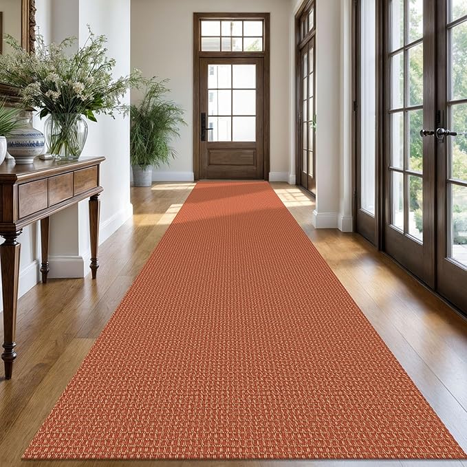 KOZYFLY Extra Long Runners for Hallways 3x16 ft Washable Kitchen Runner Non Slip Rubber Backed Hallway Rug Cotton Entryway Runner Rug Floor Carpet for Indoor Hall, Kitchen, Stair, Orange/Tan
