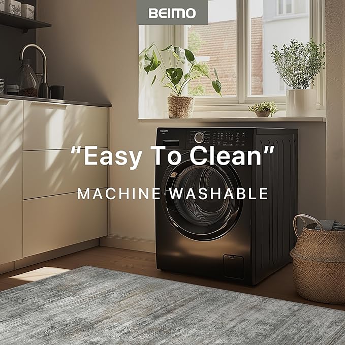 BEIMO Area Rugs 6x9 for Living Room Bedroom, Modern Abstract Machine Washable Rug, Large Soft Low Pile Floor Cover with Non Slip Backing for Dining Room, Ash Gray Brown