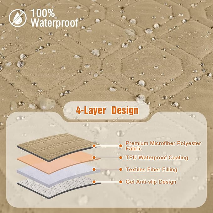 VANSOFY Waterproof Recliner Couch Covers, Sofa Covers 1-Piece Washable Reclining Sofa Cover Non-Slip Furniture Protector with Elastic Straps Pocket for Dogs, Pets(Sand,3 Seater)