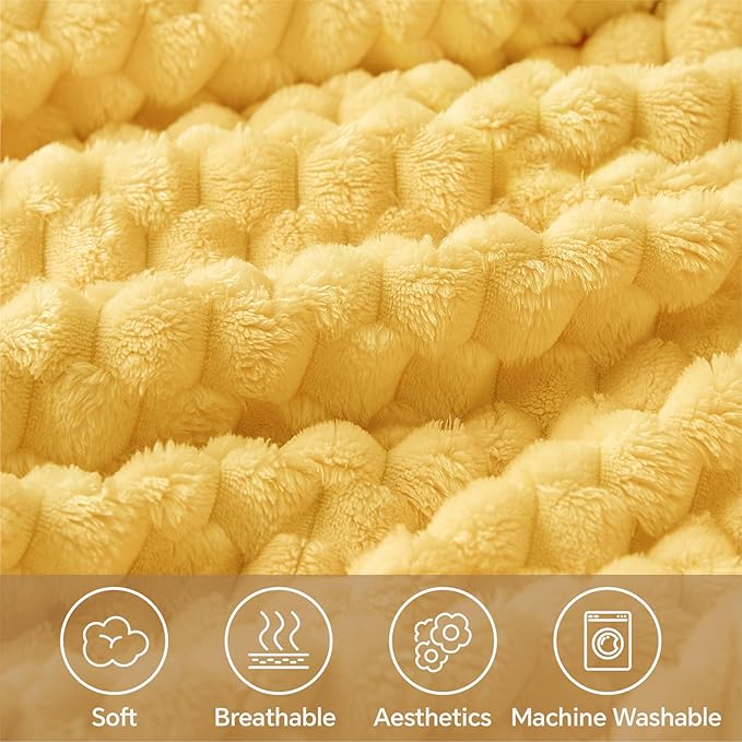 BEDELITE Jacquard Blanket - 3D Fleece Decorative Yellow Twin Size, Super Soft and Cozy Warm Fuzzy Blanket All Seasons Suitable, 60x80Inches