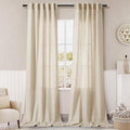 Beige Linen Curtain 96 inches Long for Living Room Back Tab Neutral Vintage Country Rustic Farmhouse Curtain Burlap Textured Canvas Cloth Look Drapes 96 inch Length for Dinning Room Bedroom 8 FT