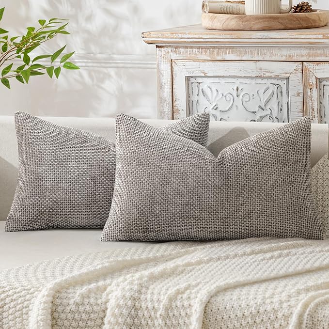 MIULEE Pack of 2 Lumbar Couch Throw Pillow Covers 20x12 Inch Light Gray Modern Boho Accent Decorative Pillow Covers Soft Chenille Farmhouse Cushion Covers for Home Decor Bed Sofa Living Room