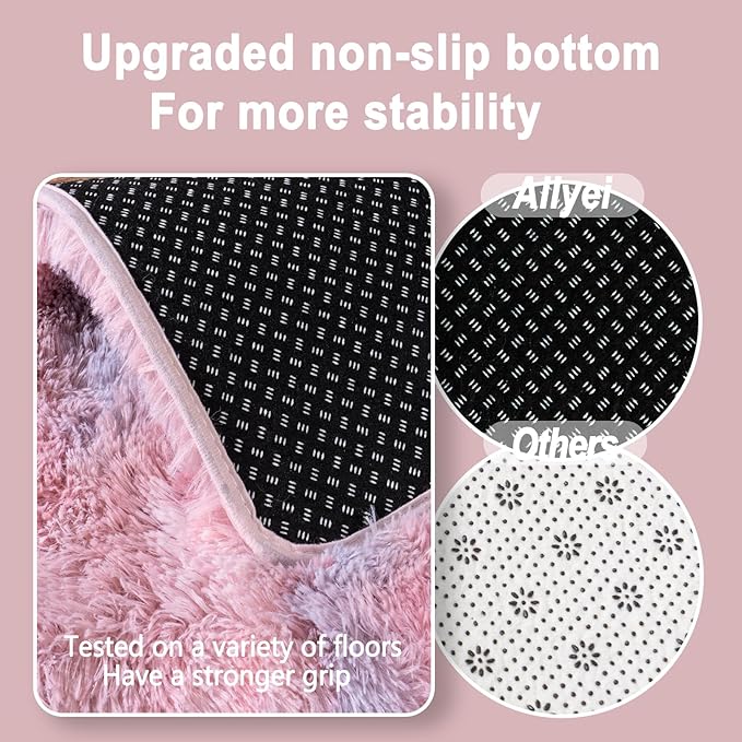 Soft Runner Rugs for Bedroom Hallways, 2x6 Abstract Pink Fluffy Shag Throw Area Rug Non Slip for Bedside Dorm, Long Shaggy Furry Carpet for Nursery Living Room