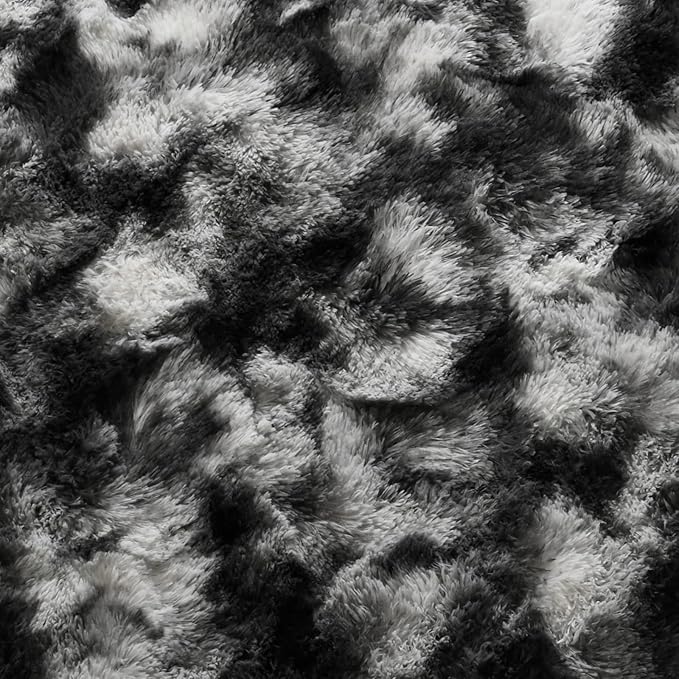 6x9 Ft Large Shag Rugs for Living Room Decor, Tie-Dyed Ultra Soft Fluffy Furry Area Rugs for Bedroom Indoor Floor, Aesthetic Carpet for Kids Home (Black Grey)