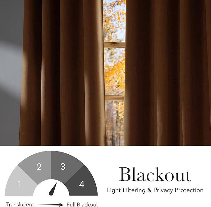 NICETOWN Faux Linen Gold Brown Blackout Curtains 84 inches Long for Living Room - Privacy Panels for Bedroom, Modern Farmhouse Style Easy Care Grommet Top, 2 Panels, W52 by L84