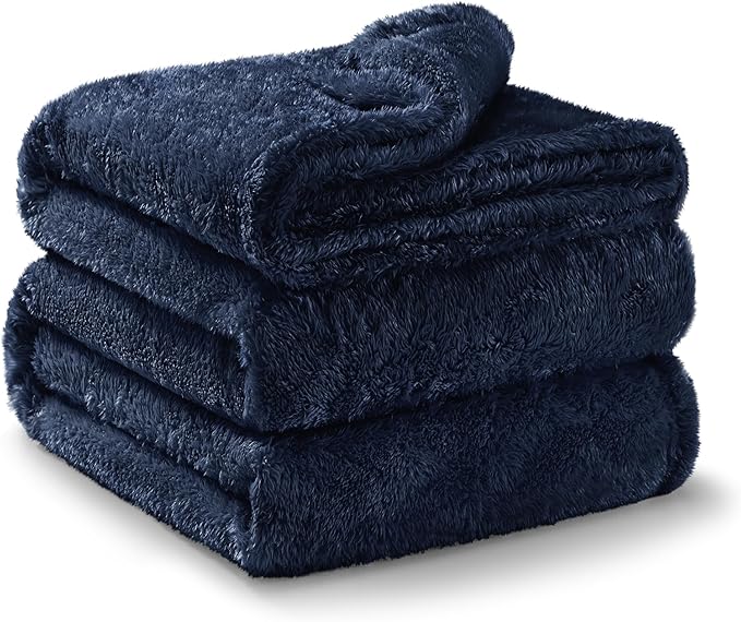Exclusivo Mezcla Plush Fuzzy Fleece Bed Blanket King Size, Super Soft, Fluffy and Warm Blankets for Couch, Bed, All Season (Navy Blue, 90x104 inches)