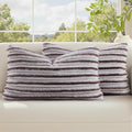 decorUhome Cozy Faux Fur Throw Pillow Covers 12x20 Set of 2 Decorative Soft Plush Striped Lumbar Modern Farmhouse Boho Couch Pillow Cases with Velvet Back for Sofa Bed Living Room, Brown White