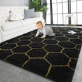 TWINNIS Super Soft Shaggy Rugs Fluffy Carpets, 4x5.9 Feet, Indoor Modern Plush Area Rugs for Living Room Bedroom Kids Room Nursery Home Decor, Upgrade Anti-Skid Rectangular Fuzzy Rug, Black Gold