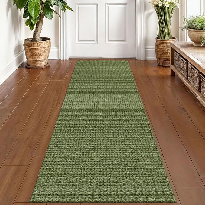 KOZYFLY Runners for Hallways 2x6 ft Washable Kitchen Runner Non Slip Rubber Backed Hall Runners Cotton Entryway Runner Rugs Floor Carpet for Indoor Backdoor Bedroom Kitchen, Bright Green/Earthy Green