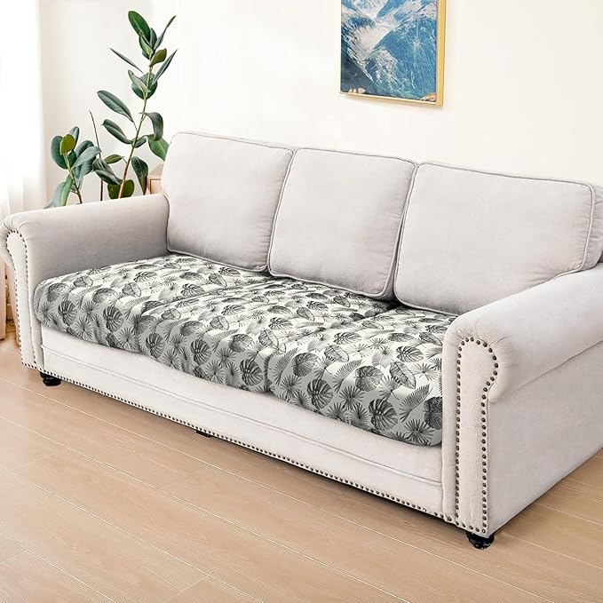 Leather Look Couch Cushion Covers Sofa Seat Slipcovers Sets Couches Furniture Protector for Sectional Armchair Loveseat Pets Kids Stretch Spandex Fabric (3 Cushion Sofa, Beige Leaf)