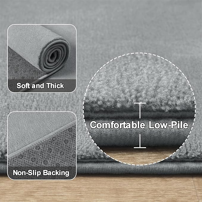 Amearea Grey Round Area Rugs 4ft Washable Circle Rugs for Bedroom Living Room, Fluffy Indoor Thickened Memory Foam Rug, Non Slip Minimalist Circular Carpet for Kids Boys Girls Dorm Nursery Room Decor