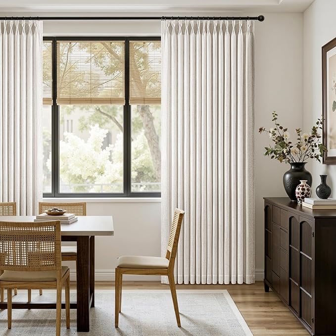 MIULEE Extra Wide 60 Inch Width Pinch Pleated Thick Linen Curtains 96 Inches Long 2 Panels for Patio Sliding Glass Door Living Room Bedroom Large Windows, Memory Trained Nautral Drapes Hooks&Rings