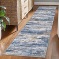 KOZYFLY Modern Abstract Washable Rug Runner 2x7 Hallway Runner Rug Non-Slip Soft Kitchen Runner Rugs, Print Blue Rust Striped Carpet Runner for Entryway Bathroom Laundry Room Foyer