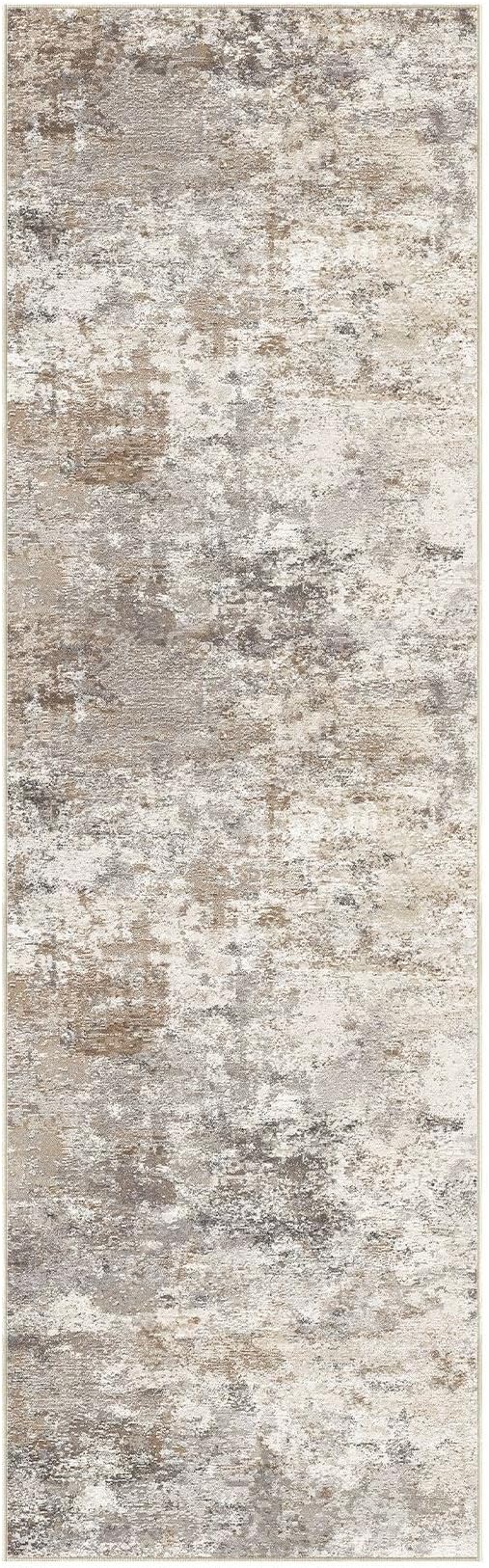UERMEI 3X8 Washable Runner Rug for Hallway: Soft Neutral Modern Abstract Area Rug - Non-Slip Low Pile Long Throw Indoor Carpet for Kitchen Entryway Kitchen Bedroom Laundry Bathroom - Brown Grey