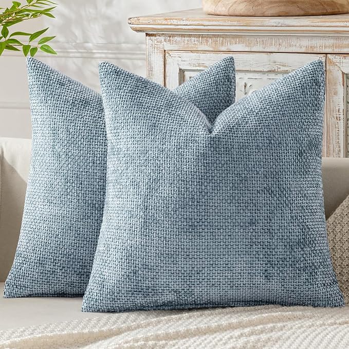 MIULEE Pack of 2 Couch Throw Pillow Covers 18x18 Inch Coastal Light Blue Modern Boho Accent Decorative Pillow Covers Soft Chenille Farmhouse Cushion Covers for Home Decor Bed Sofa Living Room
