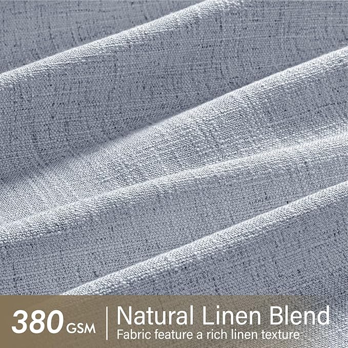 MIULEE Pinch Pleated Thick Linen Curtains 96 Inches Long 2 Panels for Living Room Bedroom, Memory Trained Pleat Drapes Light Filtering Light Blue Semi Sheer Window Curtains Hooks Rings Back Tab