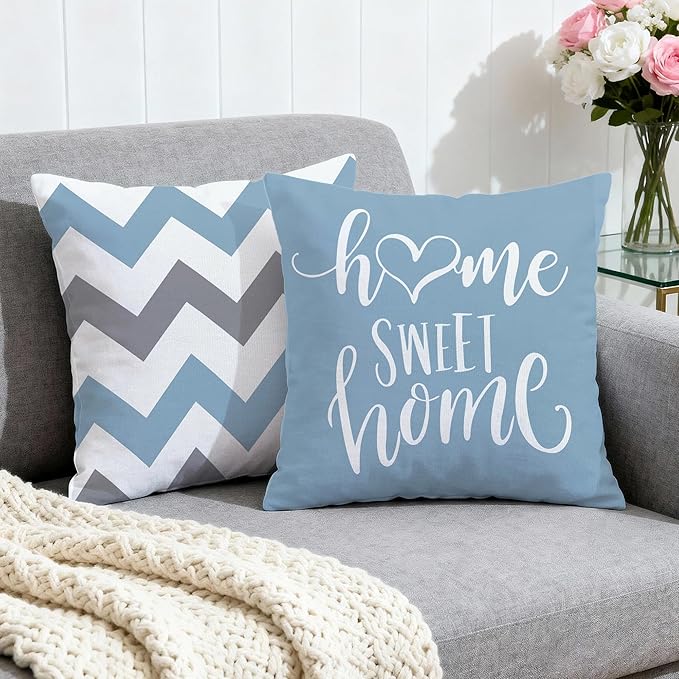 Hexagram Geometric Aqua Blue Pillow Covers 16x16 Set of 4, Decorative Outdoor Boho Modern Throw Pillow Covers, Home Sweet Home Farmhouse Cushion Case for Couch Sofa Bedroom Indoor Decor(No Insert)