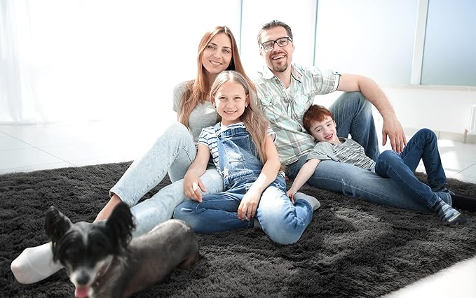 LOCHAS Ultra Soft Indoor Modern Area Rugs Fluffy Living Room Carpets for Children Bedroom Home Decor Nursery Rug 5.3x7.5 Feet, Dark Grey