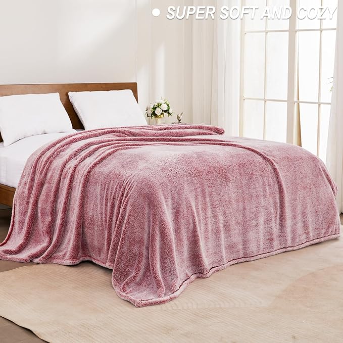 Exclusivo Mezcla Plush Fuzzy Fleece Throw Blanket Extra Large, Super Soft, Fluffy and Warm Blankets for Couch, Bed, All Season (Mixed Deep Red, 50x70 inches)