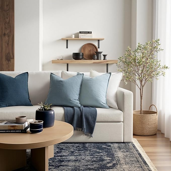 MIULEE Blue Pillow Covers Pack of 4 Decorative Natural Solid Throw Pillow Covers Soft Accent Boho Farmhouse Couch Pillowcases Modern Spring Home Decors for Living Room Bed Sofa 18x18 Inch