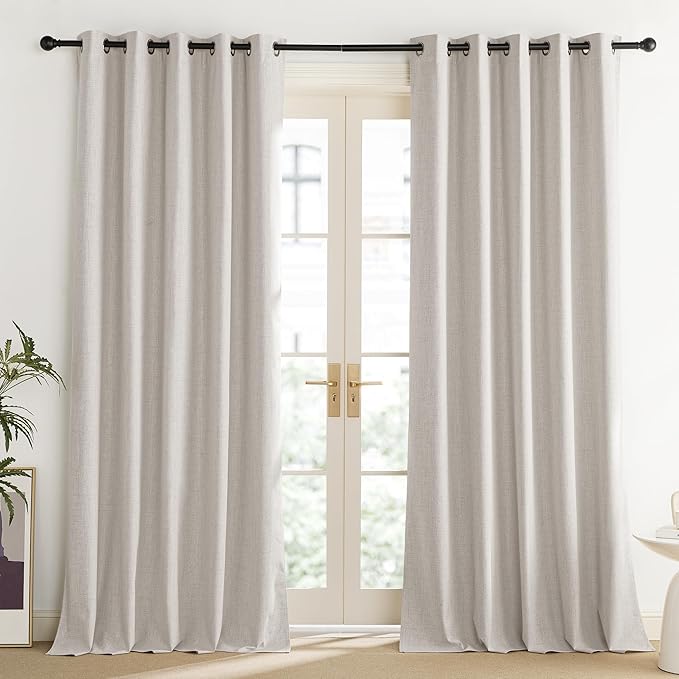 NICETOWN Brich Vintage Open Linen Weave Flax Thermal Curtains, 100% Blackout Curtains 90" Long for Dining Room, Soundproof Window Treatment Drapes for Home Office, 62" Wide Per Panel, Set of 2