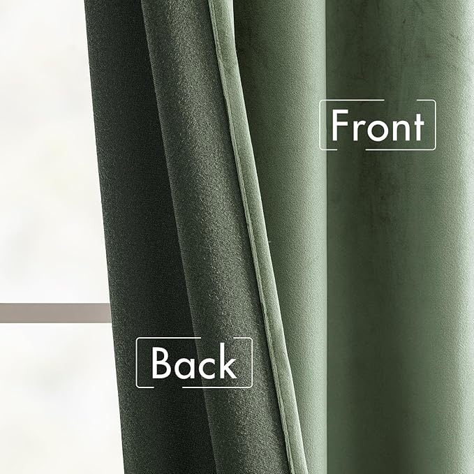 MIULEE Sage Green Velvet Curtains 96 inches Long - Luxury Blackout Curtains for Bedroom Living Room Thermal Insulated Super Soft Window Drapes Back Tab Rod Pocket, W52 x L96 inches, 2 Panels
