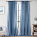 Denim Blue Curtains for Living Room Back Tab Modern Farmhouse Semi Sheer Blue Curtains 96 inches Long 2 Panels Set Muted Neutral Window Curtain for Dining Room Bedroom 52x96