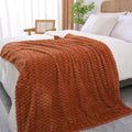 Puncuntex Burnt Orange Throw Blanket 90"×90" inches Fuzzy 3D Jacquard Decorative Flannel Fleece Super Soft Plush Cozy Blanket for Couch Sofa Chair Lightweight