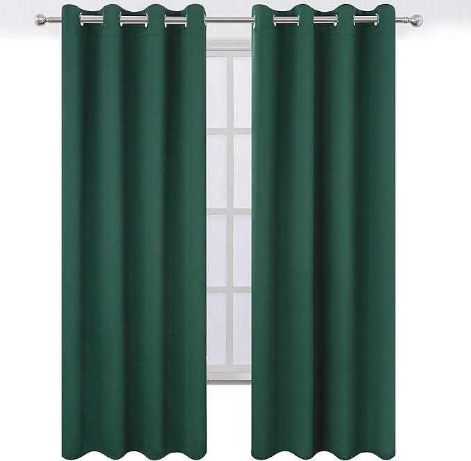 LEMOMO Blackout Curtains 66 x 95 inch/Dark Green Curtains Set of 2 Panels/Thermal Insulated Room Darkening Bedroom Curtains