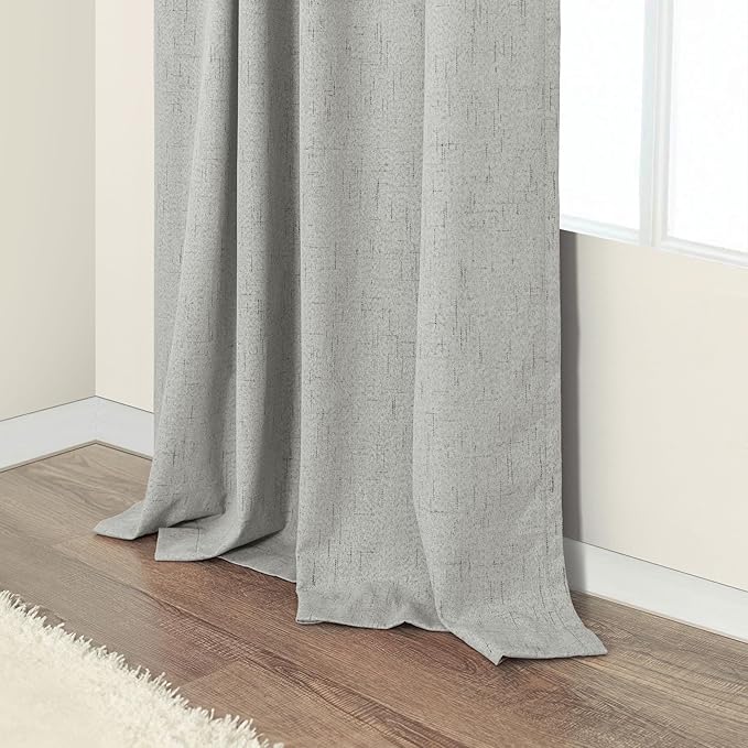Pitalk 45 Inch Length Blackout Curtains Set of 2 Panels Back Tab Linen Cotton Textured Room Darkening Black Out Short Small Curtains for Bathroom Door Kids Room Bedroom 45 in Long Light Grey Gray