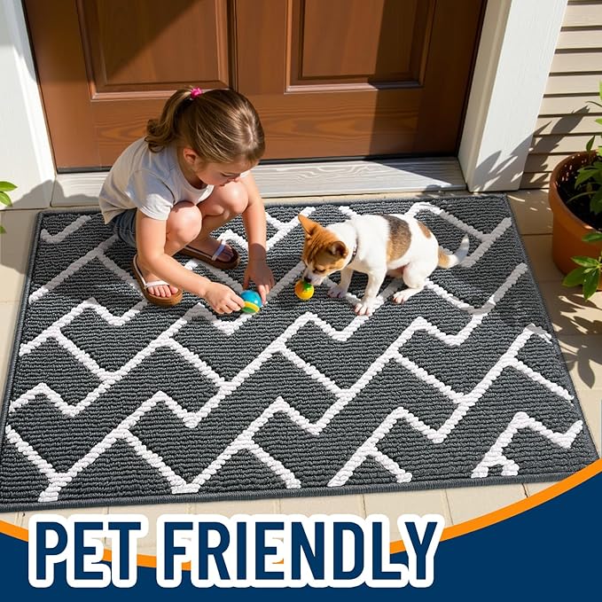 OLANLY Front Door Mat, Non-Slip Rubber Backing, Dirt Resistant and Absorbent, Washable, Easy to Clean Low-Profile Indoor Doormat for Back Door, Entryway, Inside Entrance, 32x20, Charcoal