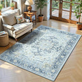 Lofus 3x5 Area Rugs for Entryway, Machine Washable Small Living Room Area Rug, Low Pile Non-Slip Rugs for Bedroom, Kitchen, Home Office, Vintage Oriental Print Rug, Blue Gold