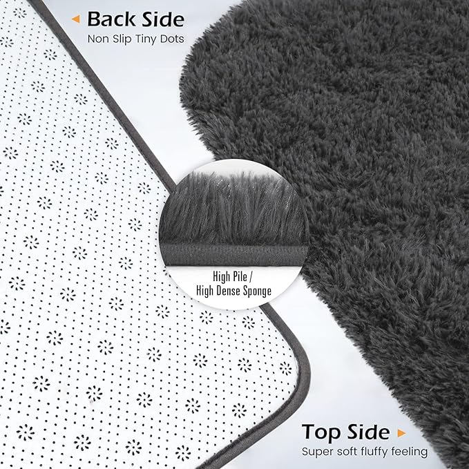 Amearea Premium Soft Fluffy Rug Modern Shag Carpet, 5.3x7.5 Feet, Fuzzy Plush Rugs for Living Room Bedroom Kids Room Home Decor, Nursery Non Slip Indoor Shaggy Carpets, Dark Grey