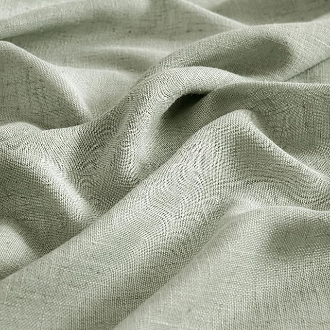 MIULEE Sage Linen Curtains 54 Inch Length 2 Panels for Bedroom Living Room,Green Soft Thick Linen Textured Short Window Drapes Semi Sheer Light Filtering Back Tab Rod Pocket Burlap Look Decor