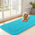OLANLY Dog Door Mat for Muddy Paws 47x20, Absorbs Moisture and Dirt, Absorbent Non-Slip Washable Doormat, Quick Dry Chenille Mud Mat for Dogs, Entry Indoor Entryway Carpet for Inside Floor, Aqua Blue