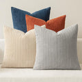 MIULEE Boho Farmhouse Throw Pillow Covers 18x18 Inch Set of 4 Summer Mordern Neutral Cushion Covers Soft Corduroy Nordic Home Decor for Couch Bed Sofa Living Room Blue-Yellow