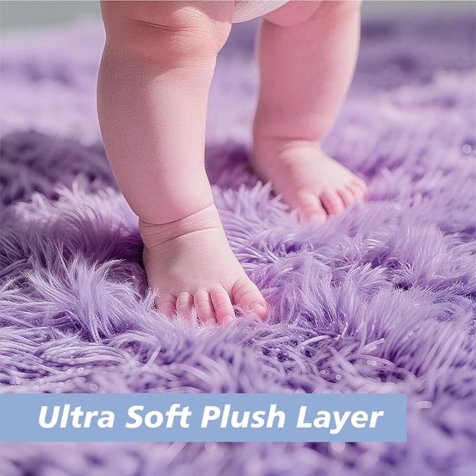 yulidayang Purple Fluffy Round Area Rugs for Bedroom,5'X5'Shag Circle Area Rugs for Girls Room,Non Slip Fuzzy Plush Rug for Kids Room Living Room and Dorm Home Decor Rug