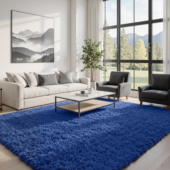 8x10 Area Rugs for Living Room Rug: Soft Fluffy Shag Navy Blue Rugs for Bedroom, Non-Slip Large Fuzzy Plush Rug Indoor Floor Carpet for Nursery Kids Boys Girls Room, Dorms, Playroom, Modern Home Decor