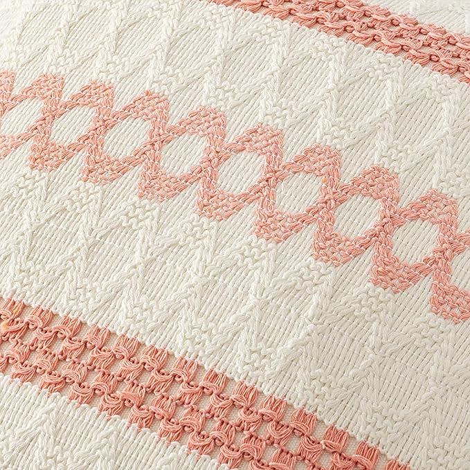 MIULEE Set of 2 Coral Red Boho Valentines Decorative Lumbar Pillow Covers 12x20 Inch Farmhouse Rustic Couch Throw Pillows Modern Spring Cushion Covers Cute Macrame Woven Home Decor for Bed Sofa Chair