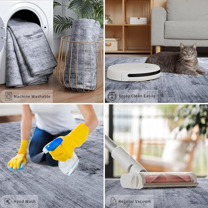 Toneed Entryway Runner Rug 2x8 for Hallway Kitchen, Washable Non-Slip Rug Runner for Indoor Entrance, Laundry Room, Bedroom, Low Pile, Abstract Grey