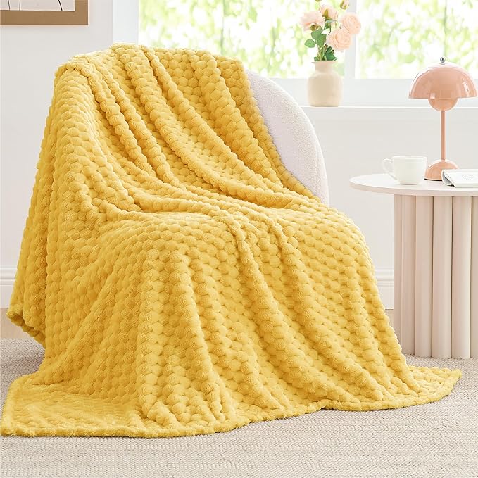 BEDELITE Jacquard Blanket - 3D Fleece Decorative Yellow Twin Size, Super Soft and Cozy Warm Fuzzy Blanket All Seasons Suitable, 60x80Inches
