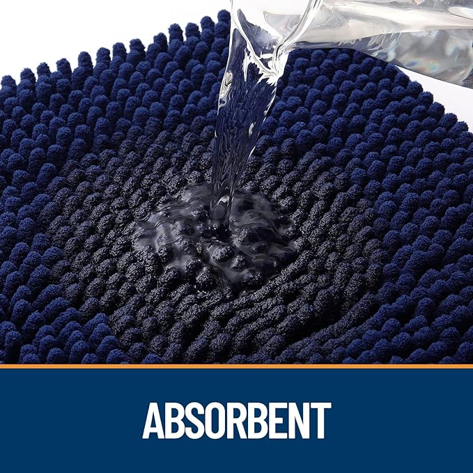 OLANLY Dog Door Mat for Muddy Paws 47x17, Absorbs Moisture and Dirt, Absorbent Non-Slip Washable Doormat, Quick Dry Chenille Mud Mat for Dogs, Entry Indoor Entryway Carpet for Inside Floor, Navy Blue