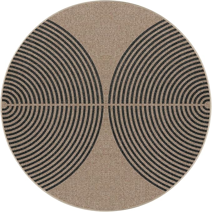 Lahome Enfys Modern Rainbow Round Rug, 3ft Small Washable Circle Carpet Natural Indoor Outdoor Patio Front Porch Rug, Farmhouse Non Slip Non Shedding Contemporary Round Mat for Entryway