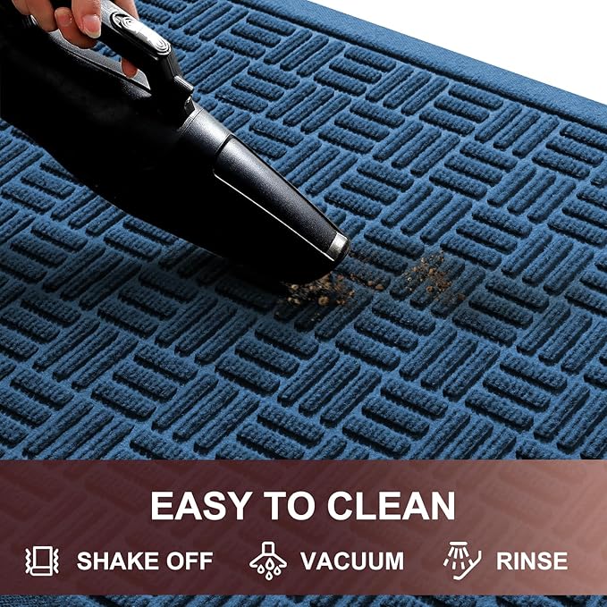 Mibao Front Door Mat Indoor Outdoor Entrance, Dirt Trapping Waterproof All-Season, All-Weather Doormat, Non-Slip Durable Natural Rubber Low Profile Easy Clean Patio Entrance Mat, 61.5" x 36", Blue