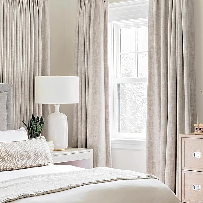 MIULEE 100% Blackout Linen Textured Curtains for Bedroom Solid Thermal Insulated Ivory Grommet Room Darkening Curtains & Drapes Luxury Decor for Living Room Nursery 42 x 84 Inch (2 Panels)