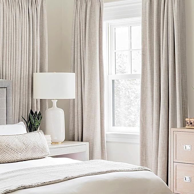 MIULEE 100% Blackout Linen Textured Curtains for Bedroom Solid Thermal Insulated Ivory Grommet Room Darkening Curtains & Drapes Luxury Decor for Living Room Nursery 52 x 120 Inch (2 Panels)