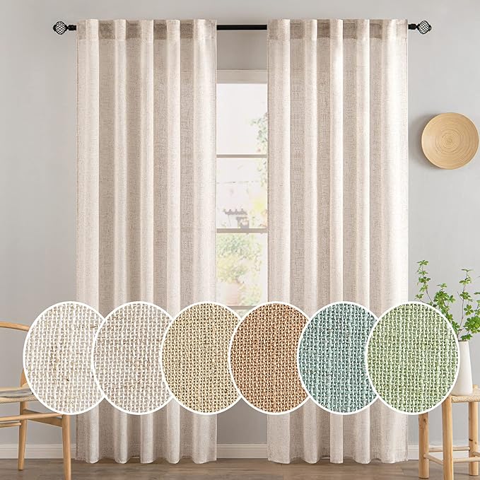 MIULEE Natural White Linen Curtains 86 Inch Long for Bedroom Living Room, Soft Thick Linen Textured Window Drapes Semi Sheer Light Filtering Rod Pocket Back Tab Neutral Farmhouse Cream Ivory 2 Panels