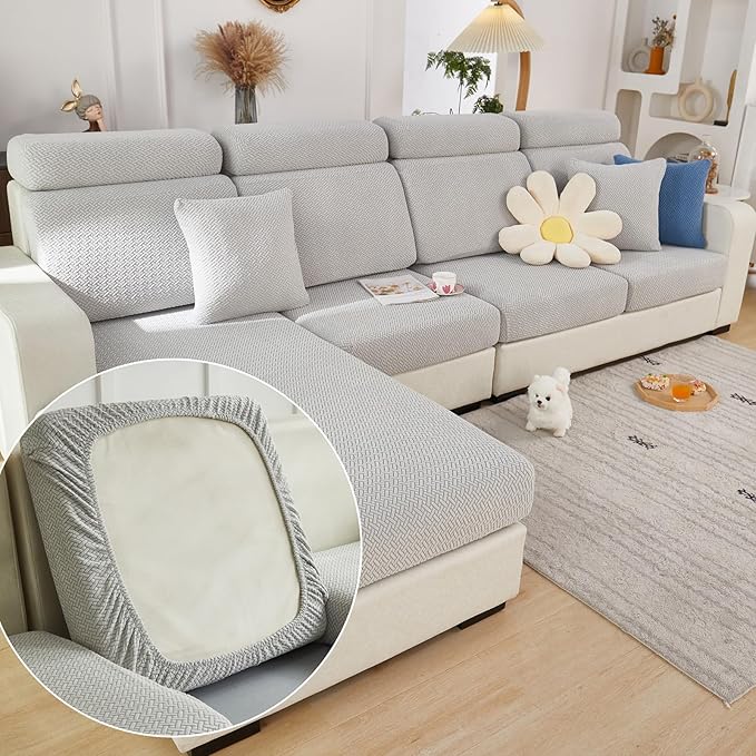 Couch Cushion Covers for Sofa Couch Covers Wear-Resistant Universal Sofa Cover Washable Stretch for Sectional Slipcovers (Texture-Light Gray,Large Triple Seat Cover)